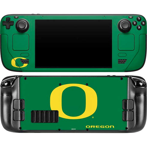 University of Oregon Yellow O on Green Steam Deck Handheld Gaming Computer OLED Skin