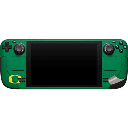 University of Oregon Yellow O on Green Steam Deck Handheld Gaming Computer Skin