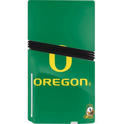 University of Oregon Yellow O with Text PS5 Pro Disk Console Skin