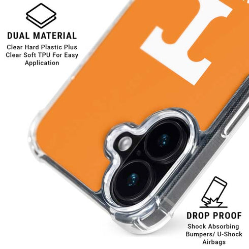 University of Tennessee-Knoxville T Logo on Orange iPhone 16 Plus Clear Case