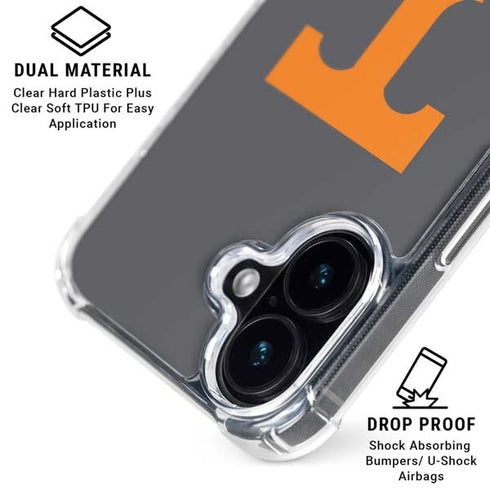 University of Tennessee-Knoxville T Logo Vols on Gray iPhone 16 Clear Case