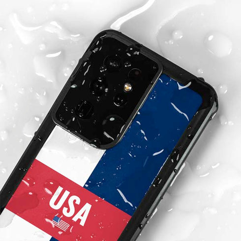 USA Flag Color Block Galaxy S24 Ultra Waterproof Case
