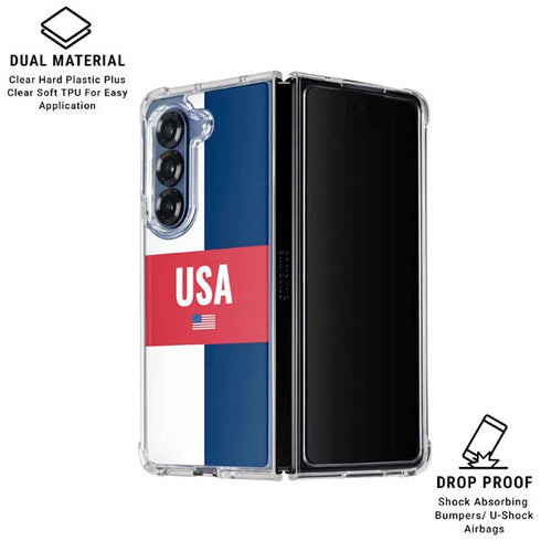 USA Flag Color Block Galaxy Z Fold6 Clear Case
