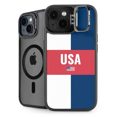 USA Flag Color Block iPhone 15 Kickstand Case
