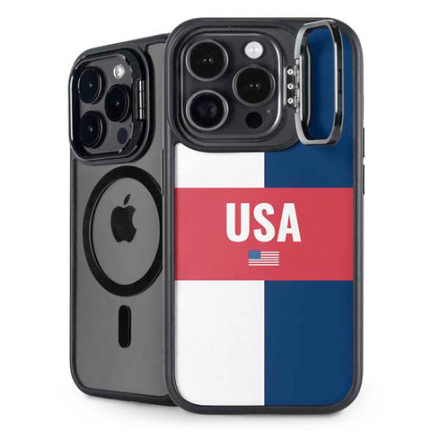 USA Flag Color Block iPhone 15 Pro Kickstand Case
