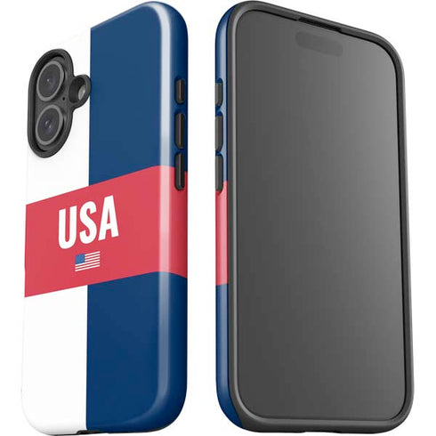 USA Flag Color Block iPhone 16 Plus Impact Case