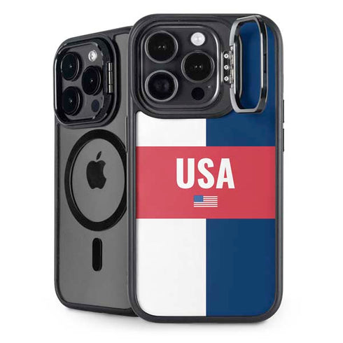 USA Flag Color Block iPhone 16 Pro Kickstand Case