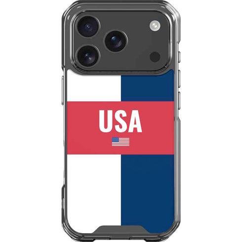 USA Flag Color Block iPhone 18 Pro Clear Case