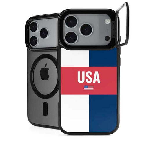 USA Flag Color Block iPhone 18 Pro Max Kickstand Case