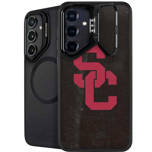 University of Southern California USC Black Distressed Galaxy S24 FE Kickstand Case