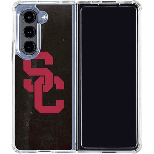 University of Southern California USC Black Distressed Galaxy Z Fold5 5G Clear Case