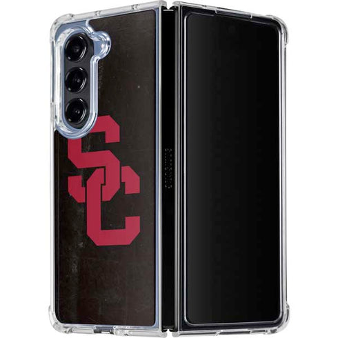 University of Southern California USC Black Distressed Galaxy Z Fold5 5G Clear Case