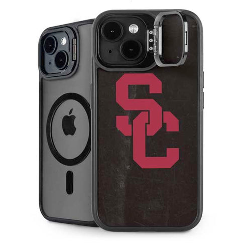 University of Southern California USC Black Distressed iPhone 15 Plus Kickstand Case