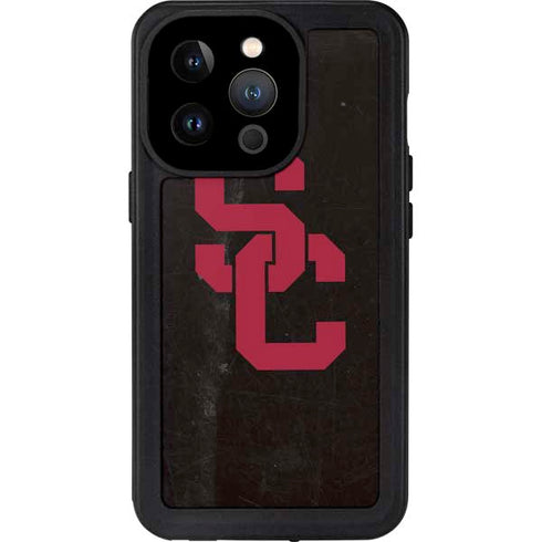 University of Southern California USC Black Distressed iPhone 15 Pro Waterproof Case