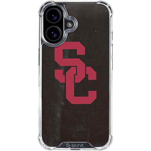 University of Southern California USC Black Distressed iPhone 16 Plus Clear Case