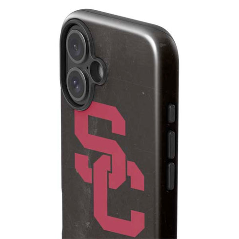 University of Southern California USC Black Distressed iPhone 16 Plus Impact Case