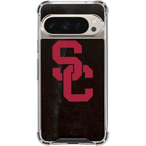 University of Southern California USC Black Distressed Pixel 9/9 Pro Clear Case