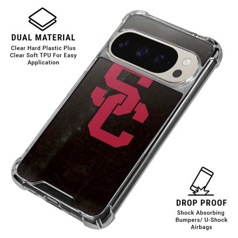 University of Southern California USC Black Distressed Pixel 9/9 Pro Clear Case