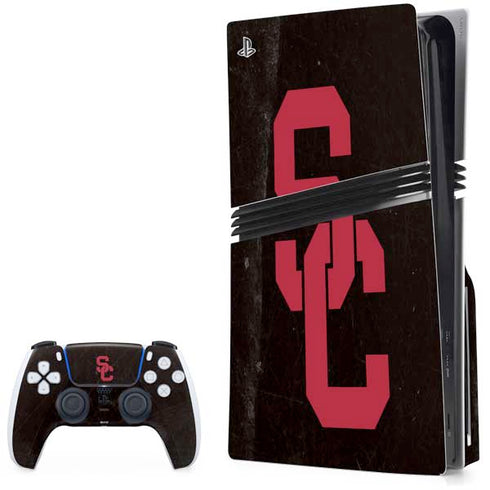 University of Southern California USC Black Distressed PS5 Pro Disk Bundle Skin