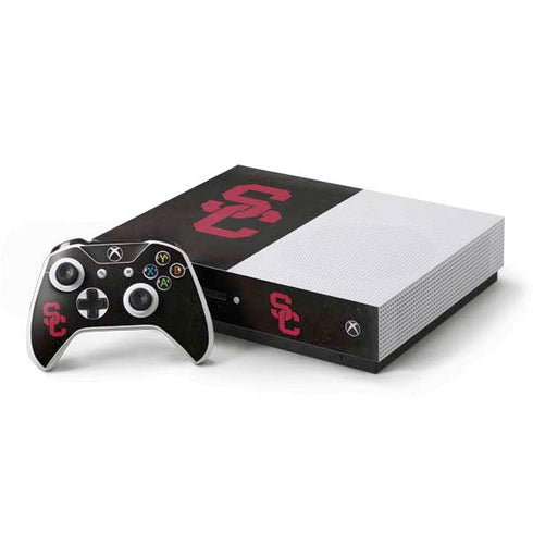 University of Southern California USC Black Distressed Xbox One S Console and Controller Bundle Skin