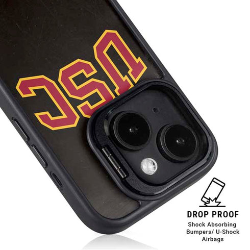 University of Southern California USC Logo Black Distressed iPhone 14 Kickstand Case
