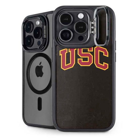 University of Southern California USC Logo Black Distressed iPhone 15 Pro Kickstand Case