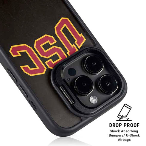 University of Southern California USC Logo Black Distressed iPhone 15 Pro Kickstand Case