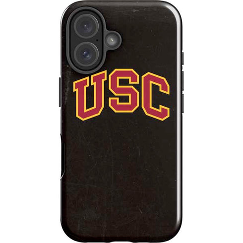 University of Southern California USC Logo Black Distressed iPhone 16 Plus Impact Case