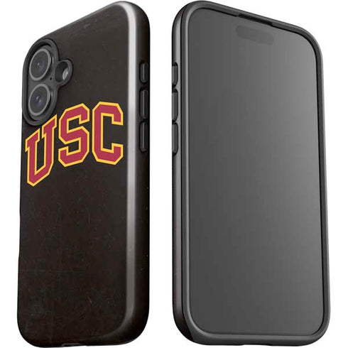 University of Southern California USC Logo Black Distressed iPhone 16 Plus Impact Case