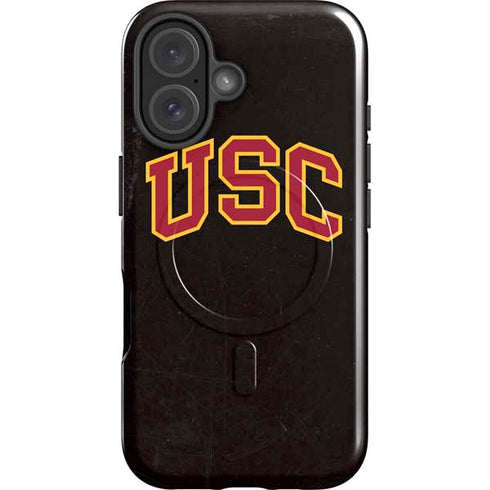 University of Southern California USC Logo Black Distressed iPhone 16 Plus Magsafe Impact Case