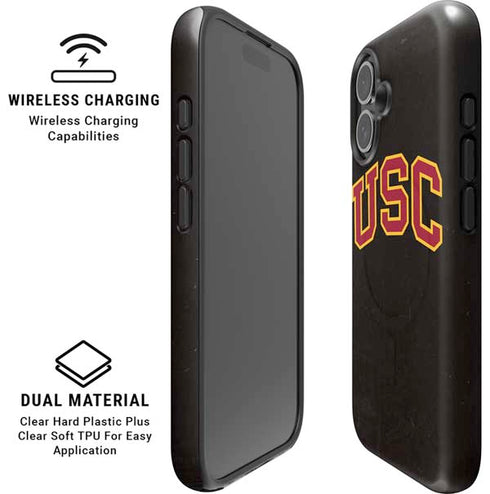 University of Southern California USC Logo Black Distressed iPhone 16 Plus Magsafe Impact Case