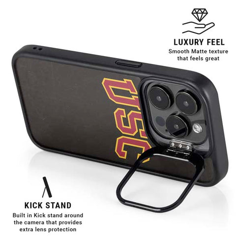 University of Southern California USC Logo Black Distressed iPhone 16 Pro Kickstand Case