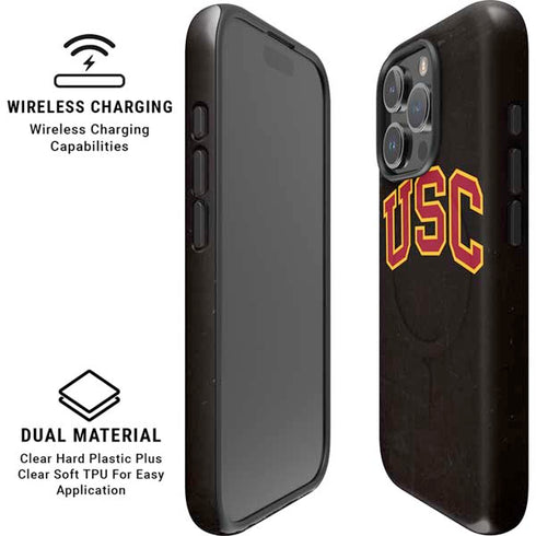 University of Southern California USC Logo Black Distressed iPhone 16 Pro Magsafe Impact Case