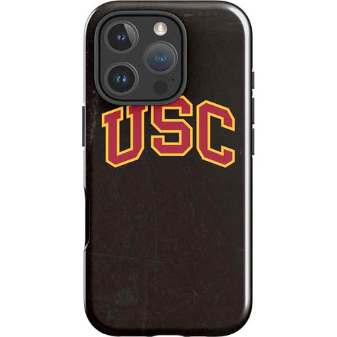 University of Southern California USC Logo Black Distressed iPhone 16 Pro Max Impact Case