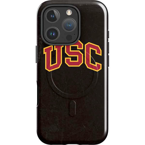 University of Southern California USC Logo Black Distressed iPhone 16 Pro Max Magsafe Impact Case