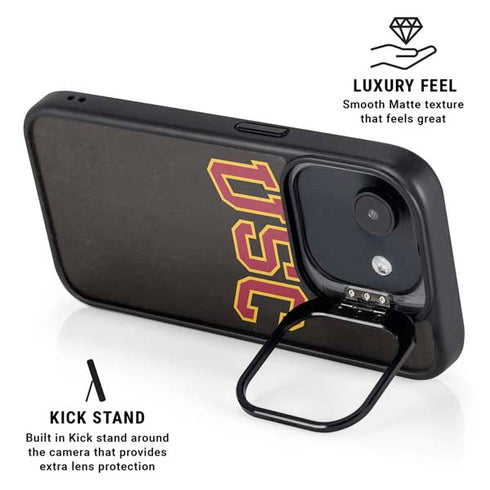University of Southern California USC Logo Black Distressed iPhone 16e Kickstand Case