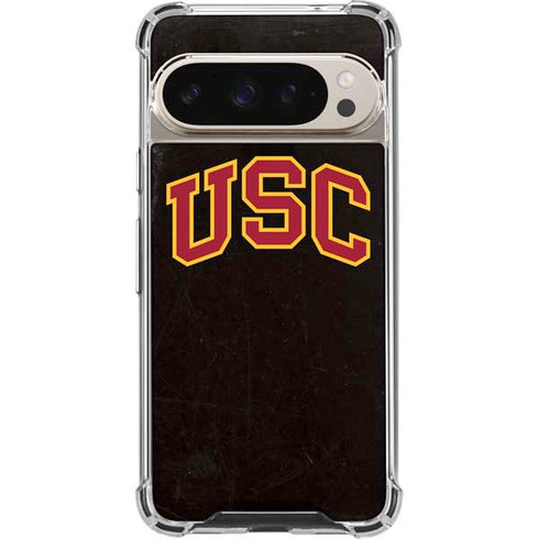 University of Southern California USC Logo Black Distressed Pixel 9/9 Pro Clear Case