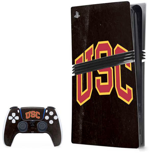 University of Southern California USC Logo Black Distressed PS5 Pro Bundle Skin
