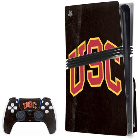 University of Southern California USC Logo Black Distressed PS5 Pro Disk Bundle Skin