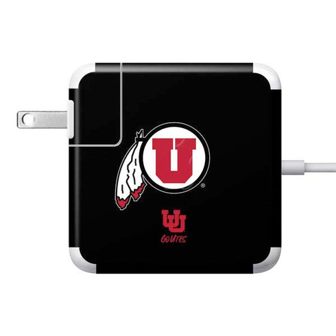 University of Utah Circle and Feather on Black 85W Power Adapter (15 and 17 inch MacBook Pro Charger) Skin