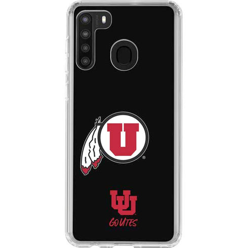Utah Circle and Feather on Black Galaxy A21 Clear Case