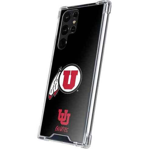 University of Utah Circle and Feather on Black Galaxy S23 Ultra Clear Case