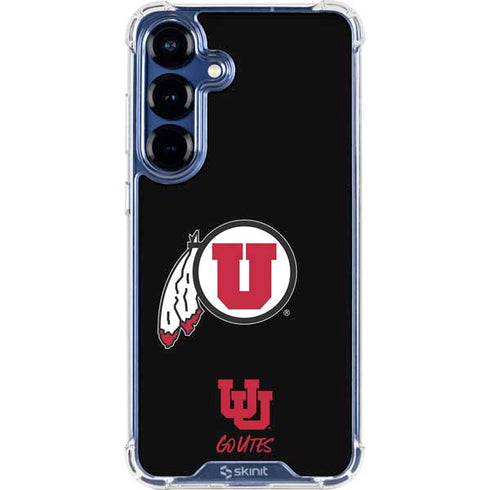 University of Utah Circle and Feather on Black Galaxy S25 Plus Clear Case