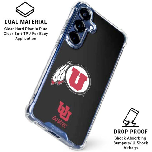 University of Utah Circle and Feather on Black Galaxy S25 Plus Clear Case