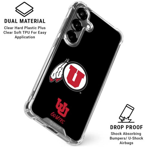 University of Utah Circle and Feather on Black Galaxy S26 Plus Clear Case