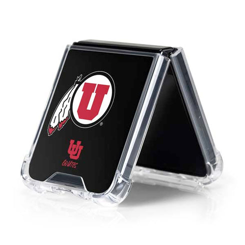 University of Utah Circle and Feather on Black Galaxy Z Flip5 5G Clear Case