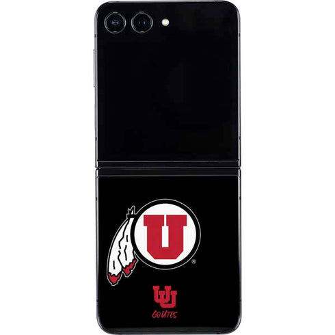 University of Utah Circle and Feather on Black Galaxy Z Flip5 5G Skin