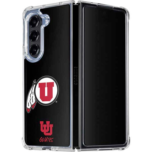 University of Utah Circle and Feather on Black Galaxy Z Fold5 5G Clear Case
