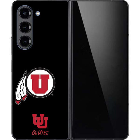 University of Utah Circle and Feather on Black Galaxy Z Fold5 5G Skin
