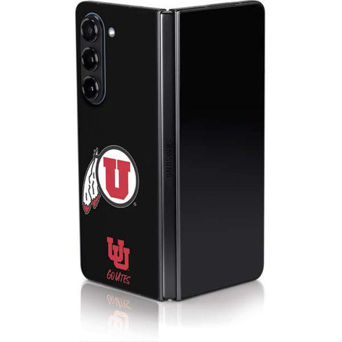 University of Utah Circle and Feather on Black Galaxy Z Fold5 5G Skin